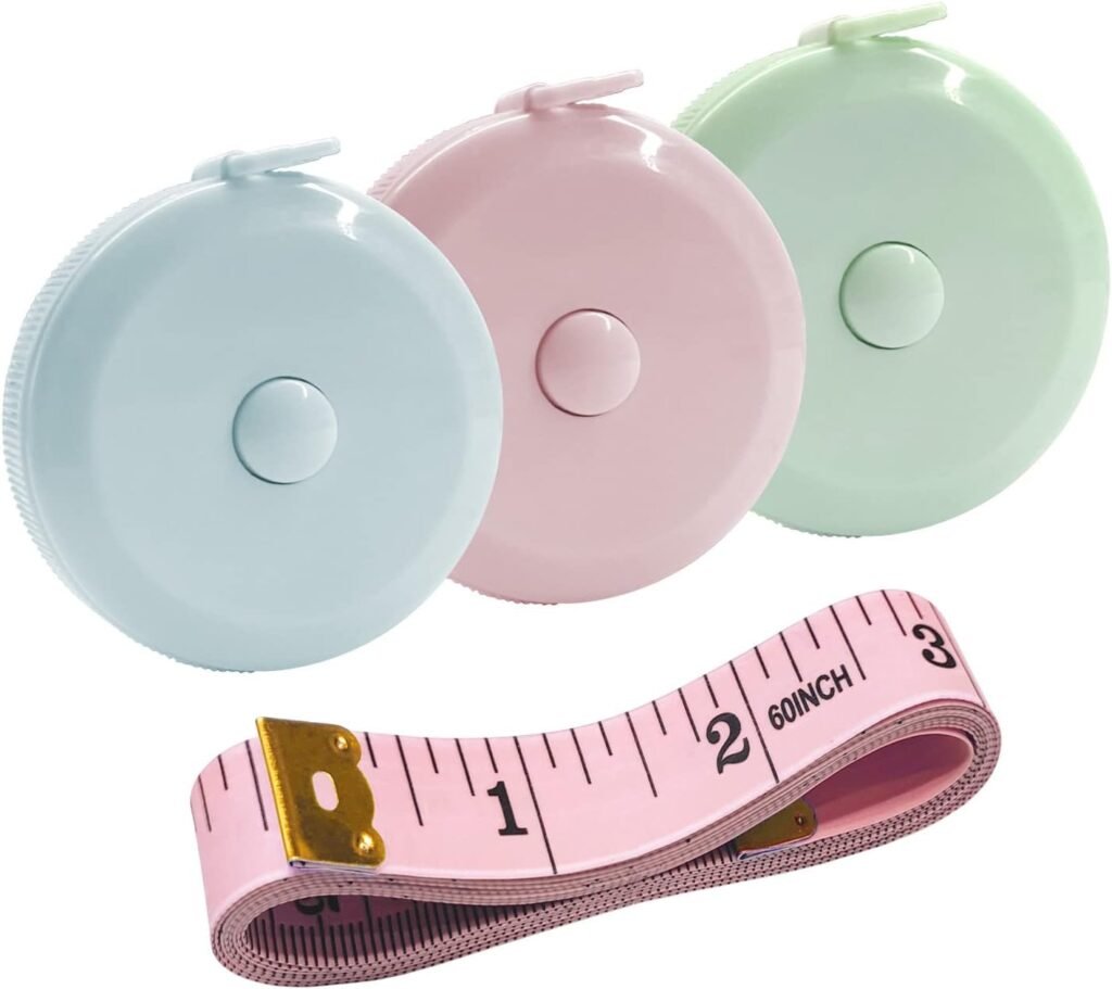 3 Pack Tape Measure Measuring Tape for Body Fabric Sewing Tailor Cloth Knitting Craft Weight Loss Measurements Retractable 60-inch 1.5 Meter, Small Push Button Dual Sided Tape Measure Body Measuring