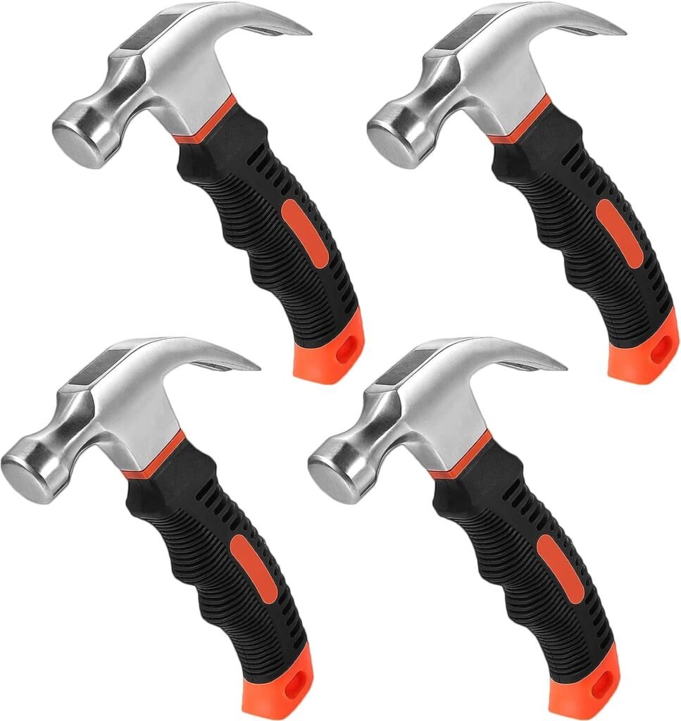 8 OZ Stubby Claw Hammer, 4 Pack Small Claw Hammer Mini Stubby Hammers with Soft Rubber Handle for Home Repair, DIY, Building, Woodwork, Household Work and Outdoor Camping
