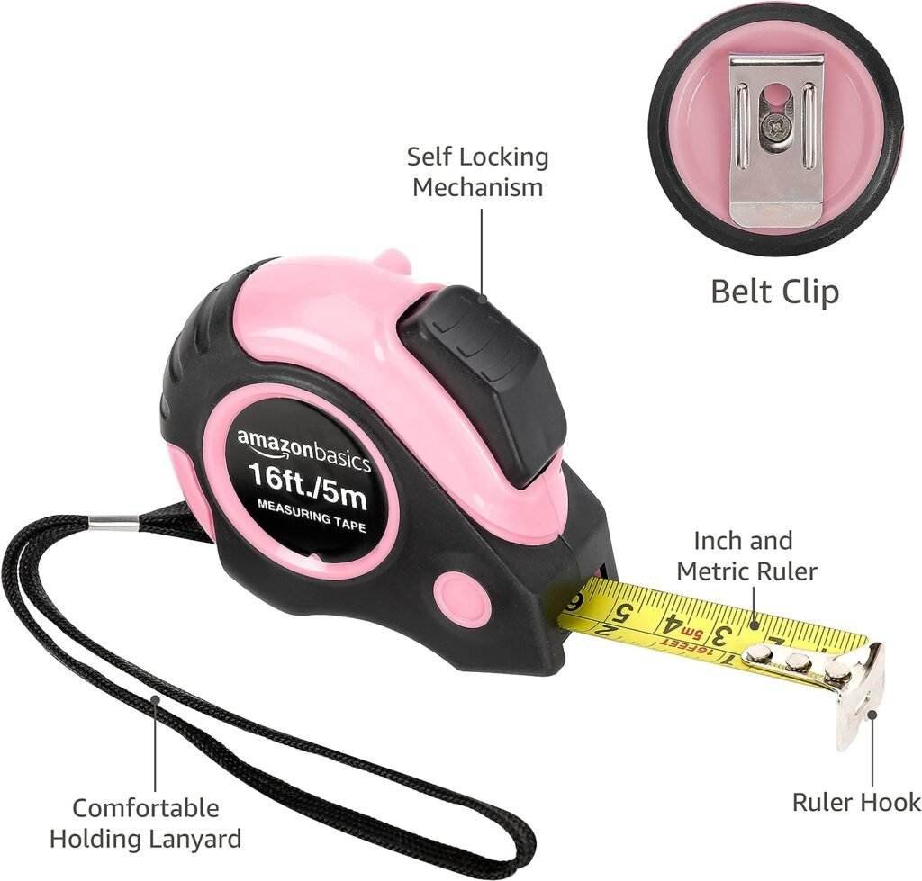 Amazon Basics Tape Measure - 16 Feet, Pink