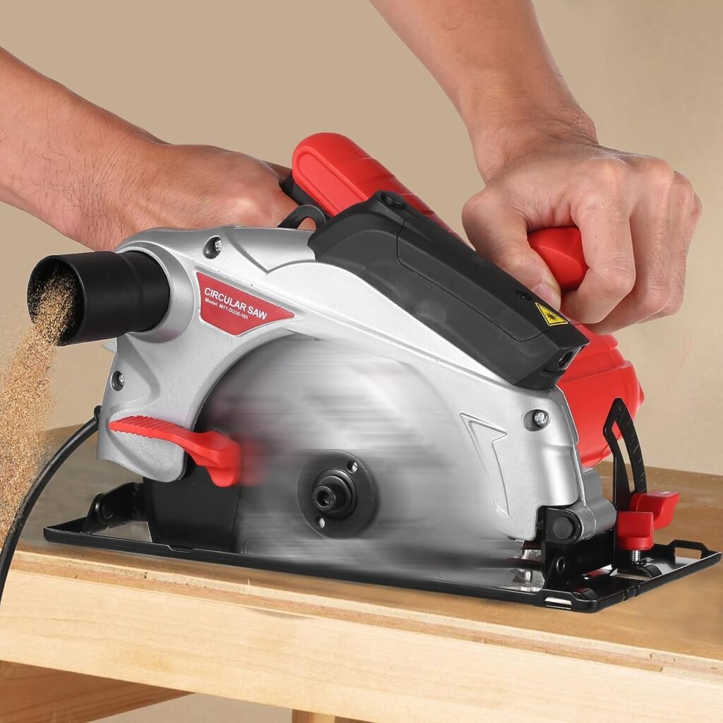 Circular Saw, 1500W Powerful Circular Saws with Laser Guide, 4700RPM Compact Circular Saw with 2 Saw Blades (24T+ 48T)7-1/4 Hex Wrench, 0-90° Bevel Adjustment, Electric Saw