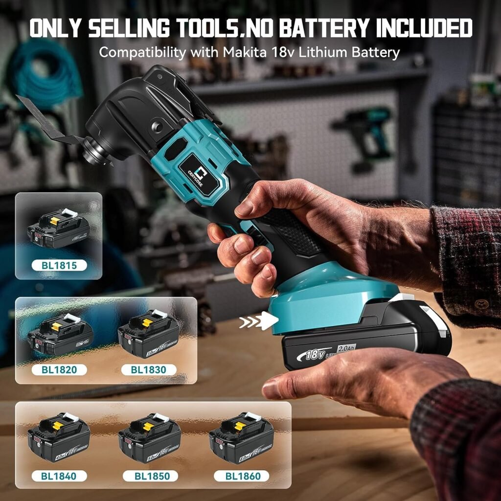 Cordless Oscillating Tool Compatible with Makita Battery, Brushless-Motor Tool with Auxiliary Handle, Oscillating Multi-Tool for Scraping, Sanding,Cutting Wood(Battery Not Included)