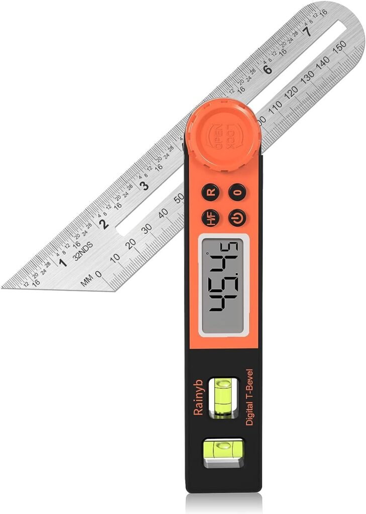 Digital Angle Finder Protractor 0-360 Degree T-Bevel Gauge  Protractor with Horizontal Vertical Bubble  Full LCD Display for Woodworking, Metalworking, Construction