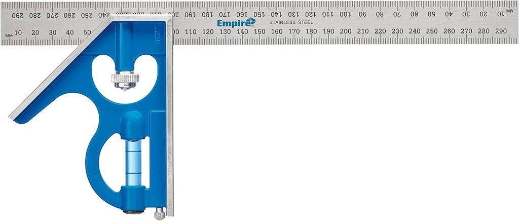 Empire Level E250M 12-Inch Heavy Duty Professional Combination Square With Etched Stainless Steel Blade, Metric Graduations and True Blue Vial
