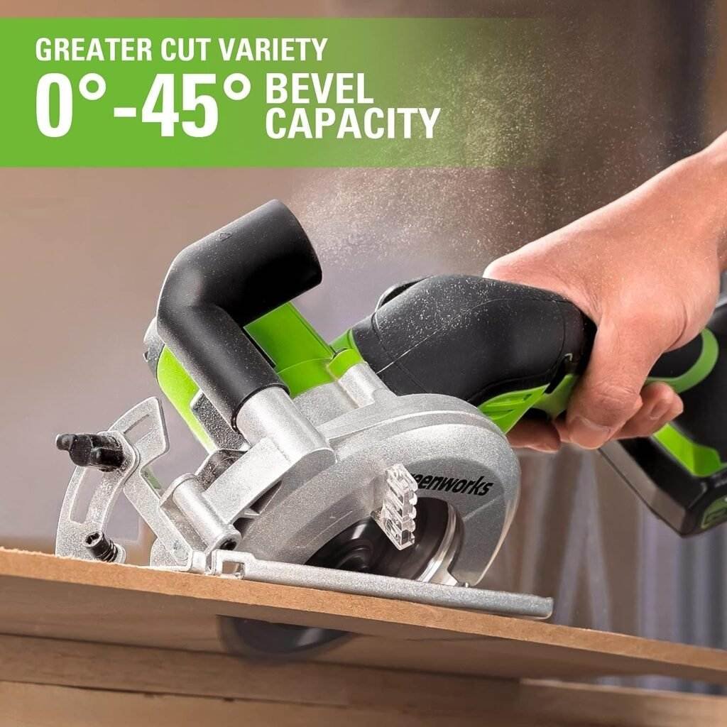 Greenworks 24V Brushless 4-1/2 Compact Circular Saw (6,500 RPM), 2.0Ah Battery and Compact Charger Included