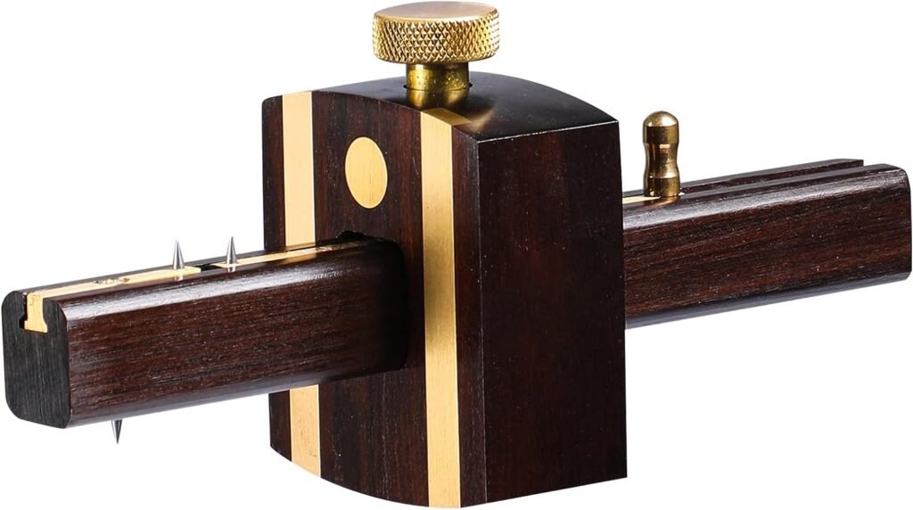 Homaisson Mortise Gauge, Woodworking Scriber Marking Tool 6.4in Ebony Mortise Square Gauge, Brass Screw Type Sliding Mark Scraper, Adjustable Head Meter Carpentry Marker