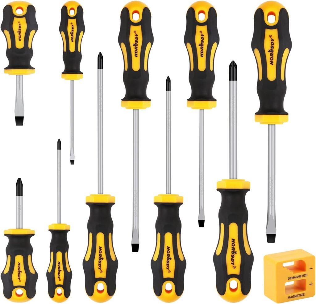 HORUSDY 11-Pieces Screwdriver Set, Magnetic 5 Phillips and 5 Flat Head Tips for Fastening and Loosening Seized