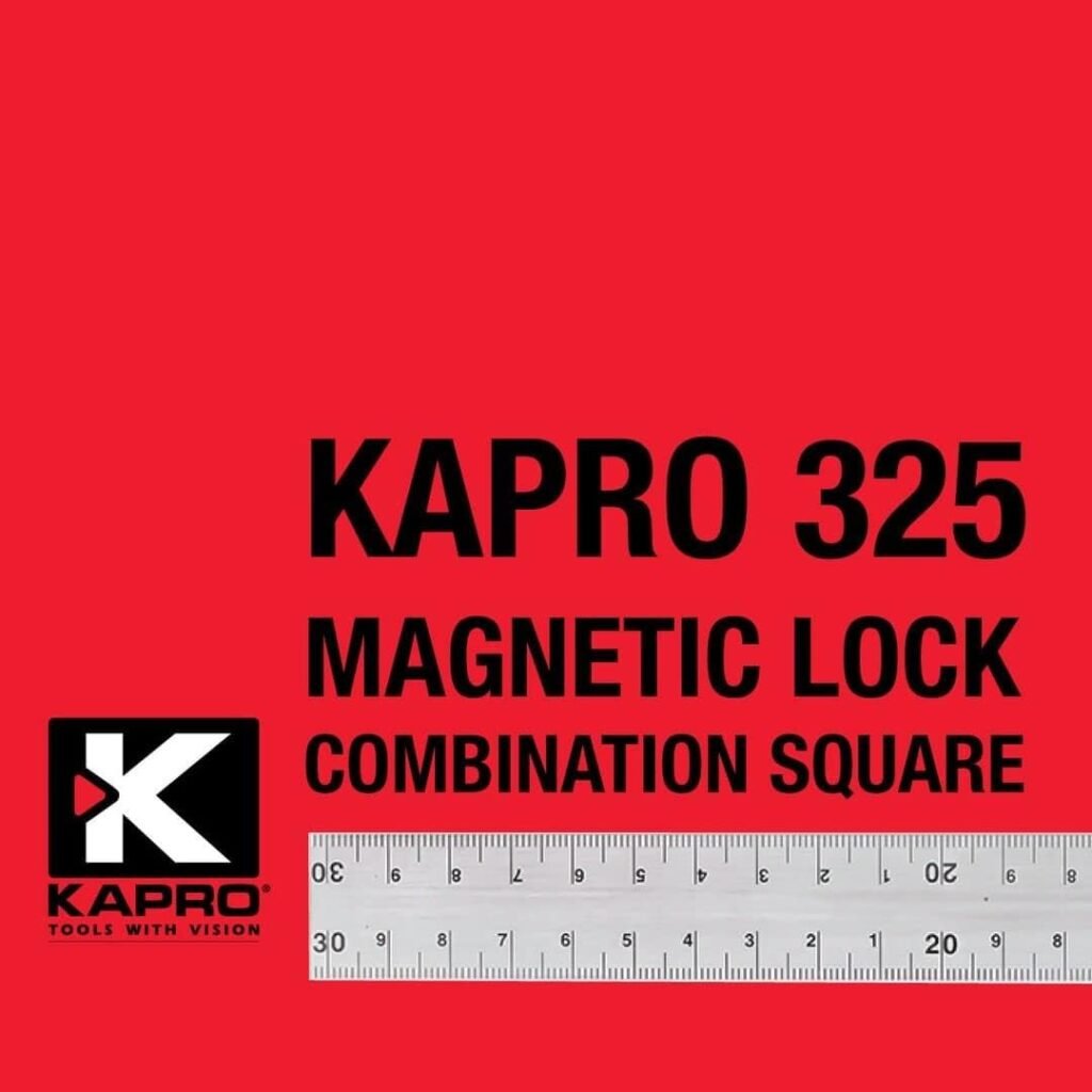 Kapro - 325M Magnetic Lock Combination Square - with 5 Finely Milled Sides - Features Stainless Steel Scribe, Easy to Read Vial + Belt Holster - Includes Centimeters and Inches - 12”