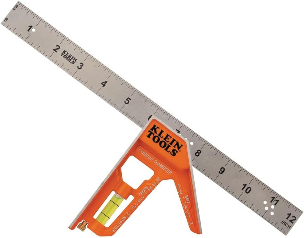 Klein Tools 935CSEL Combination Square Ruler for Electricians and Carpenters, Stainless Steel Double Sided Ruler, Bubble Level, Magnetic