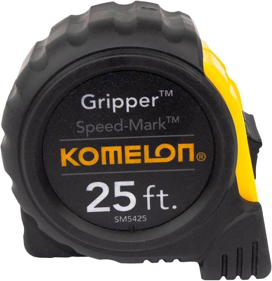 Komelon SM5425 Speed Mark Gripper Acrylic Coated Steel Blade Measuring Tape, 1-Inch X 25Ft , White