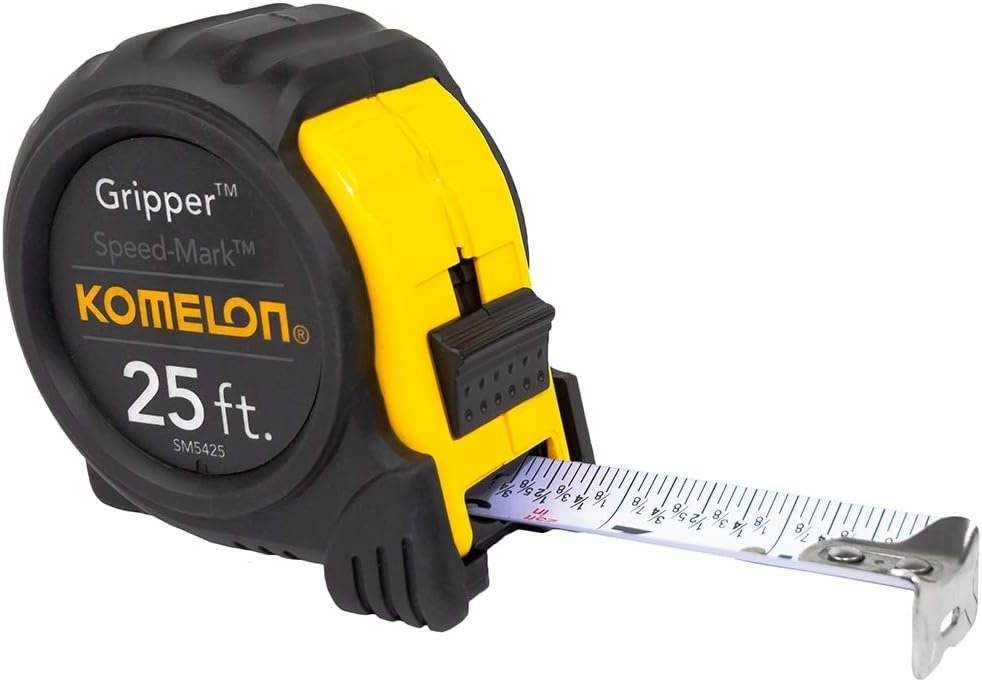 Komelon SM5425 Speed Mark Gripper Acrylic Coated Steel Blade Measuring Tape, 1-Inch X 25Ft , White