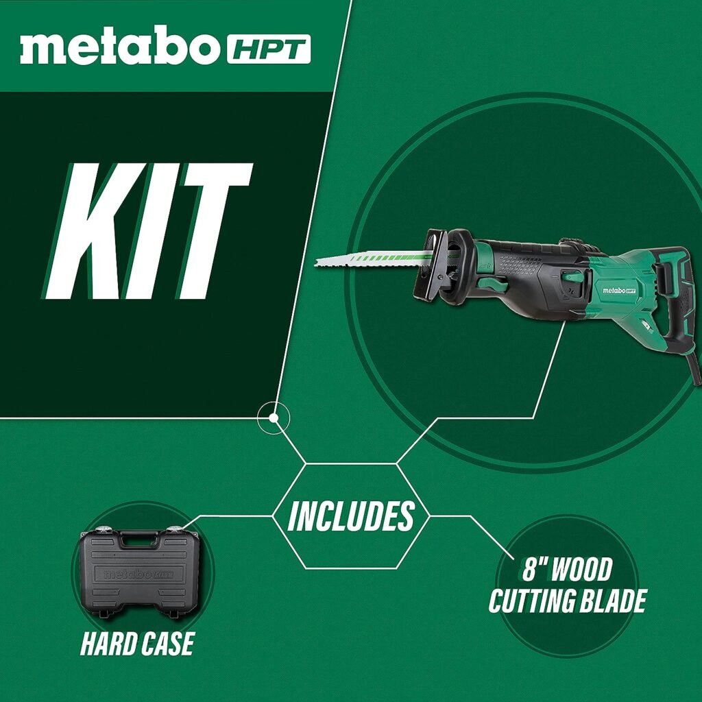 Metabo HPT Reciprocating Saw | Corded | 11-Amp | Variable Speed | Orbital Function Switch | Bevel Gear Drive System | Adjustable Pivot Foot | CR13VST