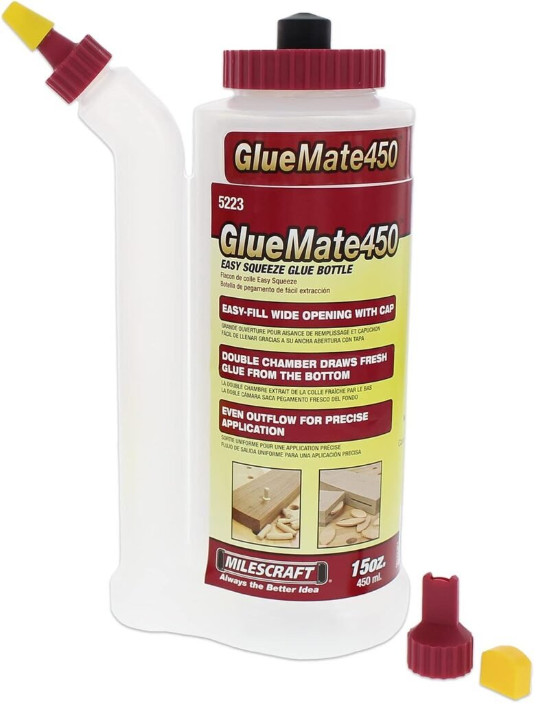 Milescraft 5223 Glue Mate 450-15oz. (450ml) Precision Wood Glue Bottle - Anti-Drip Wood Glue Dispenser, 16 Oz Btl, Drip Less