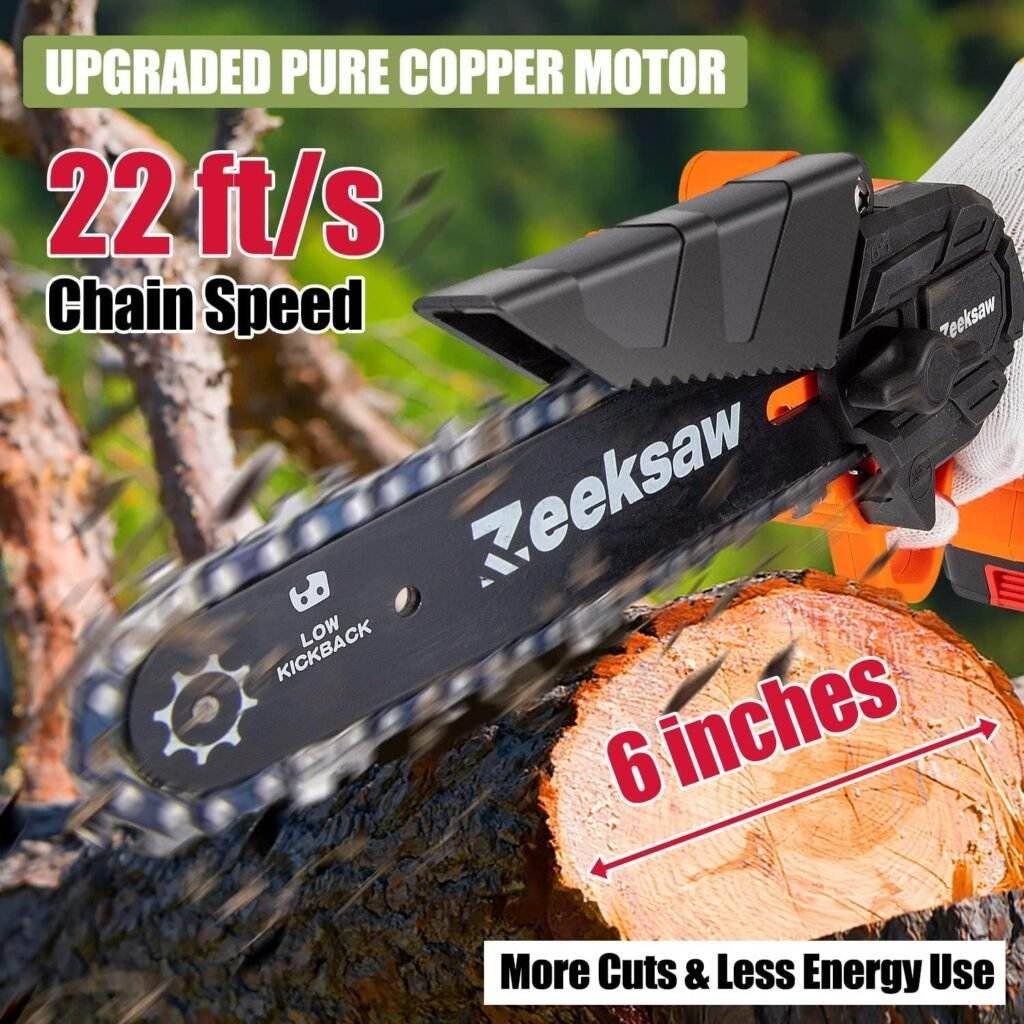 mini chainsaw 6 inch cordless with 2 battery and 6 chain