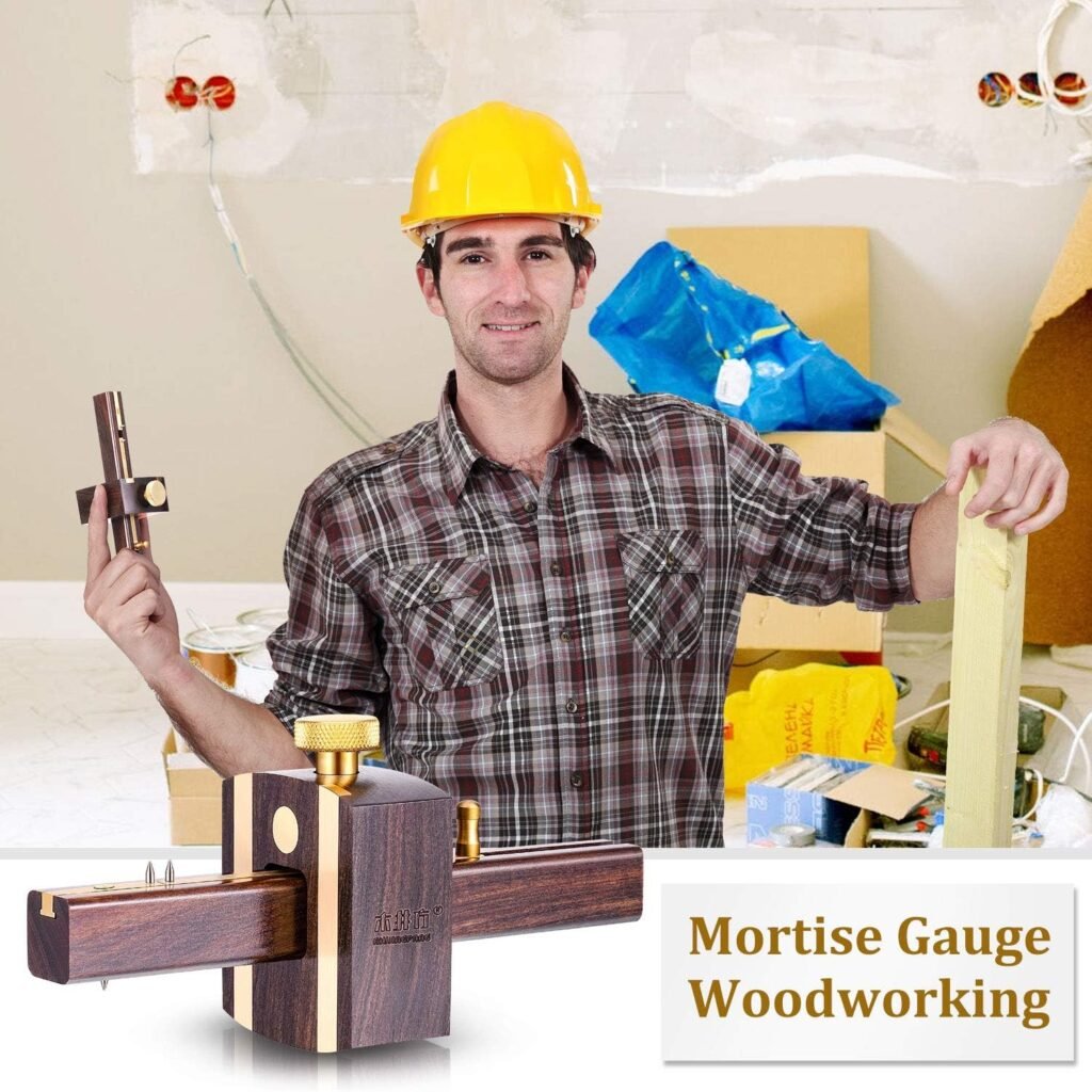 Mortise Gauge Woodworking Marking Gauge Ebony Mortise Square Gauge 6.4 Inches Sliding Mark Scraper Marker Measuring Tool with Brass Screw Type Adjustable Head Meter Carpentry Carpenter Accessories