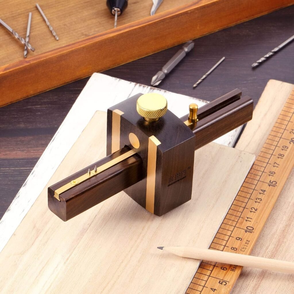 Mortise Gauge Woodworking Marking Gauge Ebony Mortise Square Gauge 6.4 Inches Sliding Mark Scraper Marker Measuring Tool with Brass Screw Type Adjustable Head Meter Carpentry Carpenter Accessories