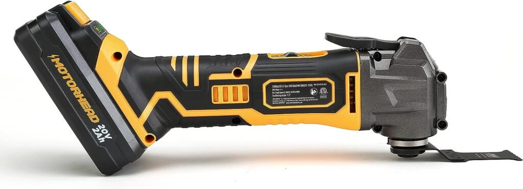 MOTORHEAD 20V ULTRA Cordless Oscillating Multi Tool, Lithium-Ion, LED, 18000 OPM, 3.2° Angle, Variable Speed, Tool-Free, Sanding, Cutting, Scrapping Accessories, 2Ah Battery, Charger, Bag, USA-Based