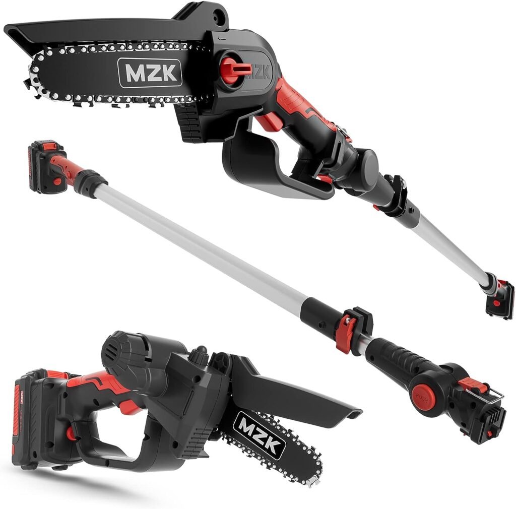 MZK 2-in-1 Cordless Pole Saw  Mini Chainsaw, 20V Battery Small Pole Chainsaw, 4.5 Cutting and Automatic Oiling System, 13 Feet Max Reach Pole Saw for Tree Trimming(Battery and Fast Charger Included)