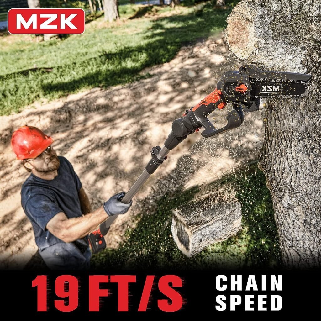 MZK 2-in-1 Cordless Pole Saw  Mini Chainsaw, 20V Battery Small Pole Chainsaw, 4.5 Cutting and Automatic Oiling System, 13 Feet Max Reach Pole Saw for Tree Trimming(Battery and Fast Charger Included)