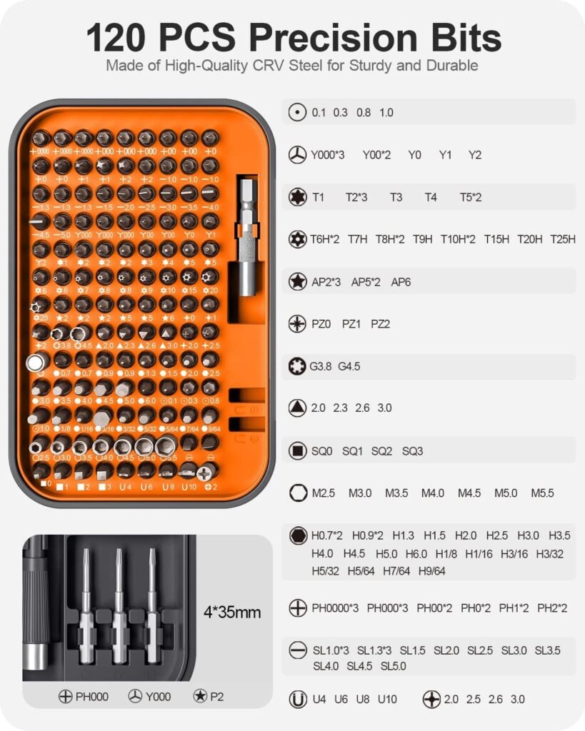 RARTOP Upgraded Precision Screwdriver Set, 130 in 1 with 120 bits Repair Tool Kit, Magnetic Screwdriver Set with mini built-in box for Electronics iPhone Jewelers Game Console Passion Orange