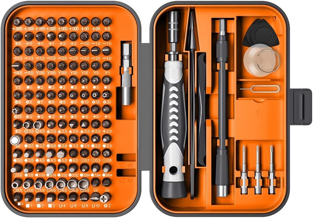 RARTOP Upgraded Precision Screwdriver Set, 130 in 1 with 120 bits Repair Tool Kit, Magnetic Screwdriver Set with mini built-in box for Electronics iPhone Jewelers Game Console Passion Orange