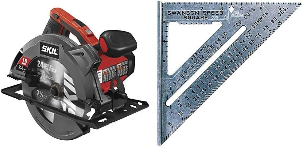 SKIL 15 Amp 7-1/4 Inch Circular Saw with Single Beam Laser Guide - 5280-01 SWANSON Tool Co S0101 7 Inch Speed Square, Blue