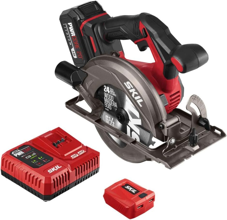SKIL PWR CORE 20 Brushless 20V 6-1/2 Circular Saw Kit, Includes 4.0 Ah Battery, PWR ASSIST UBS Adapter AND PWR JUMP Chargers - CR5413-1A