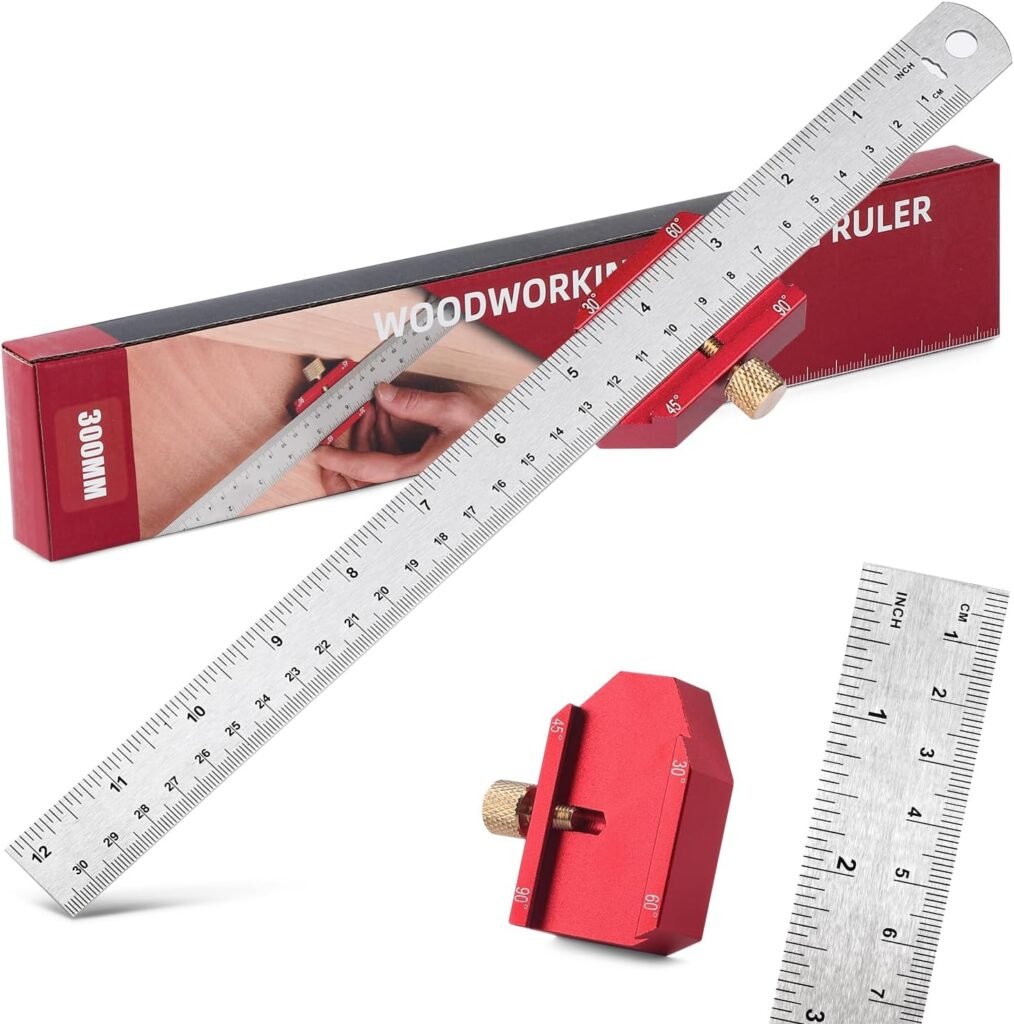 SLERFT Woodworking Ruler,Marking Gauge Stop Ruler, Marking Ruler with Stop Locator,12 Combination Angle Carpenters Square for Marking 30°/45°/60° /90° for Woodworking, DIY, Crafts