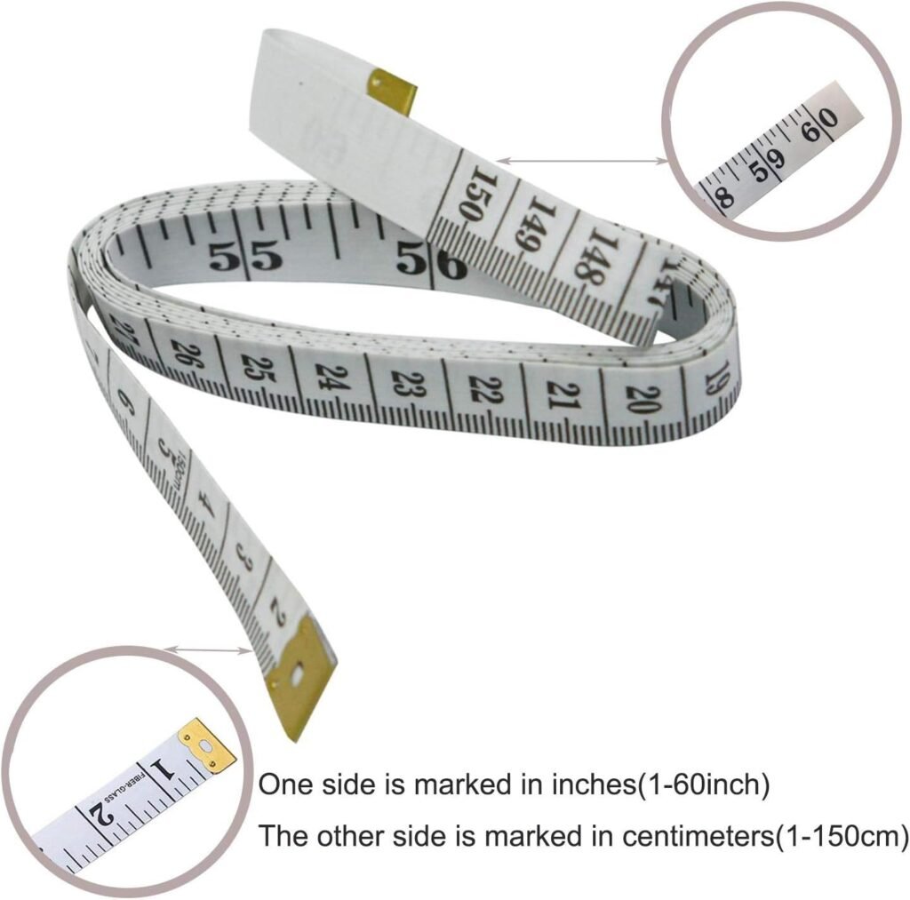 Soft Tape Measure Double Scale Flexible Ruler for Weight Loss Medical Body Measurement Sewing Tailor Craft, Vinyl , Has Centimetre Scale on Reverse Side 60-inch（White）