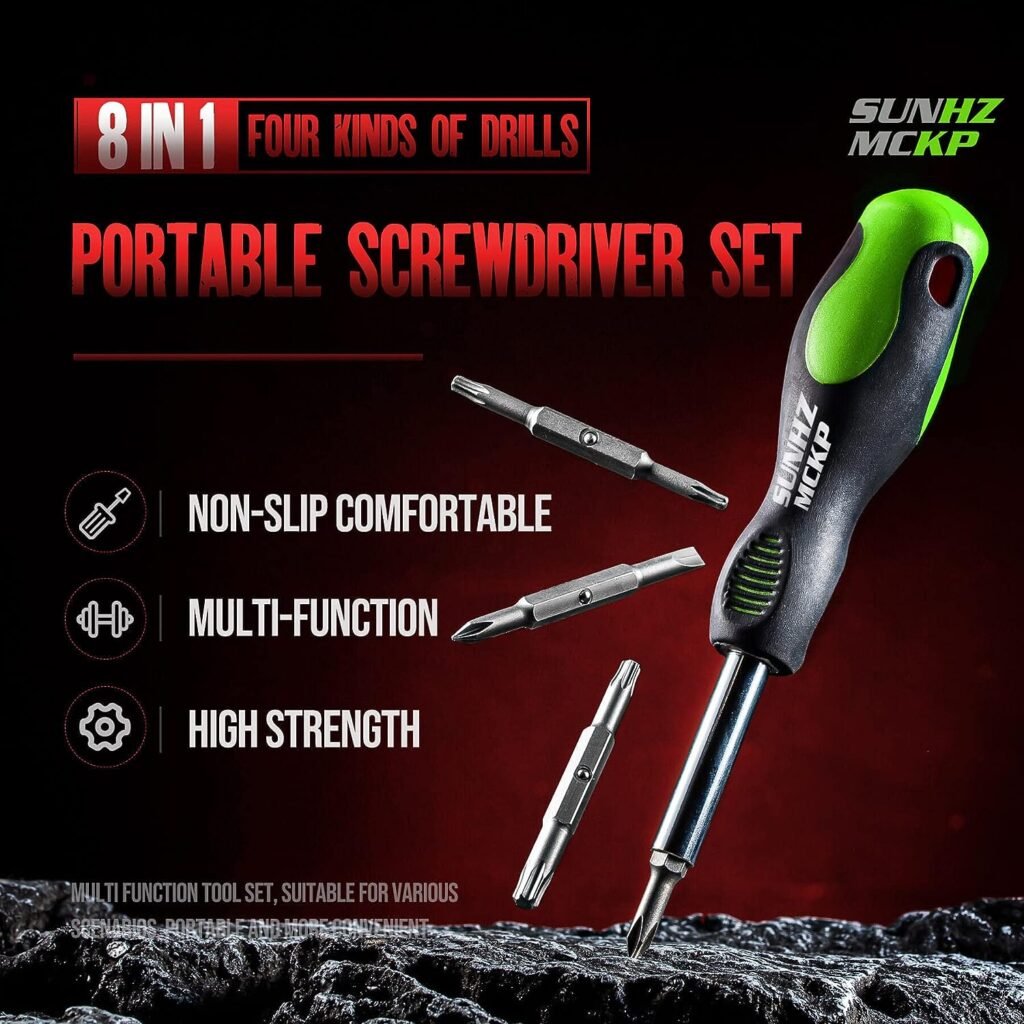 SUNHZMCKP 8 in 1 Screwdriver, Portable multi-purpose screwdriver set，High-Strength Bits, Phillips, Slotted, Torx，Suitable for outdoor and daily repair tools,The best tool gift