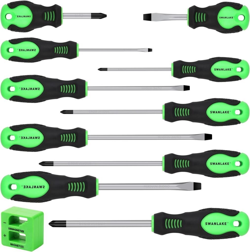 SWANLAKE 11PCS Screwdriver Set, Magnetic 5 Phillips and 5 Flat Head Tips for Fastening and Loosening Seized