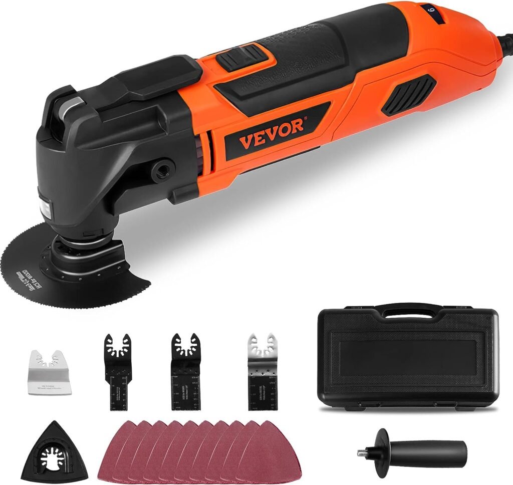 VEVOR Multitool Oscillating Tool Corded 2.5 Amp, Oscillating Saw Tool with LED Light, 6 Variable Speeds, 3.1° Oscillating Angle, 11000-22000 OPM, 16PCS Saw Accessories  BMC Case