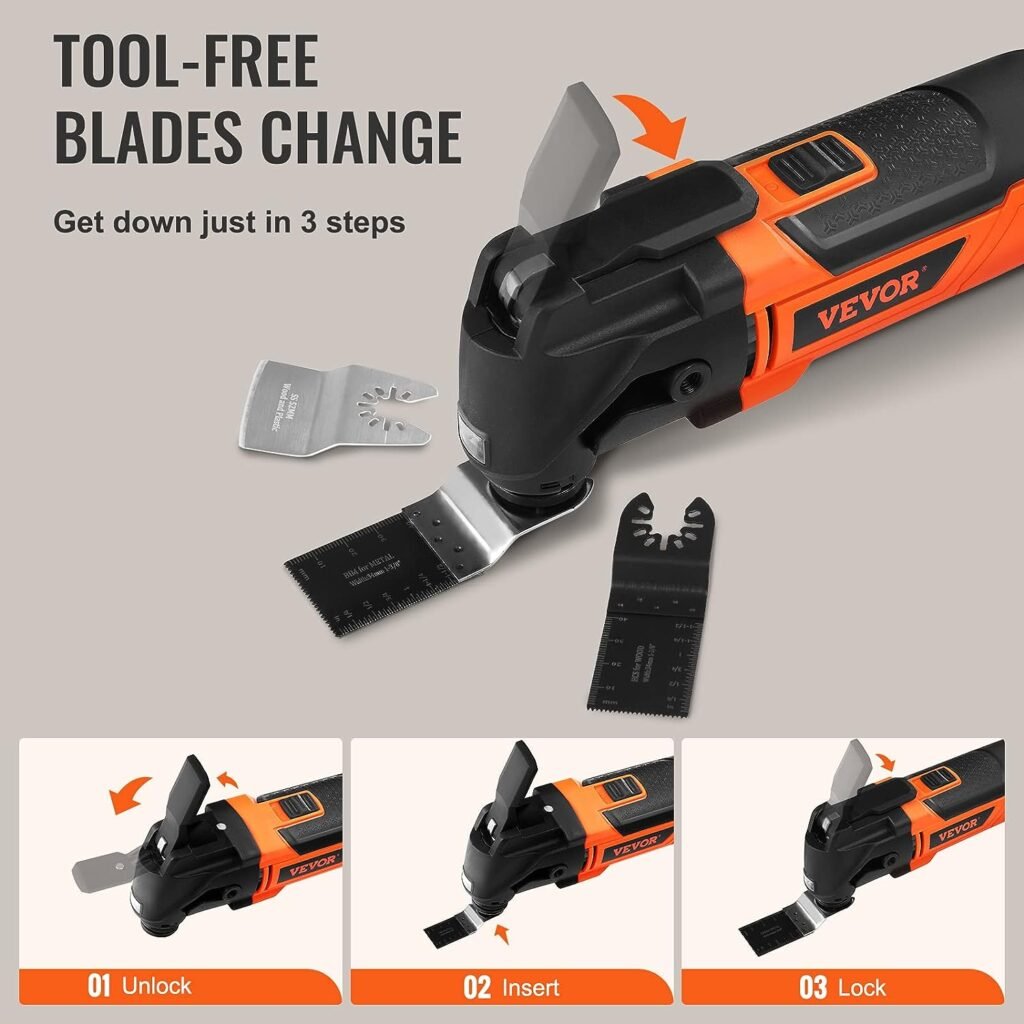 VEVOR Multitool Oscillating Tool Corded 2.5 Amp, Oscillating Saw Tool with LED Light, 6 Variable Speeds, 3.1° Oscillating Angle, 11000-22000 OPM, 16PCS Saw Accessories  BMC Case