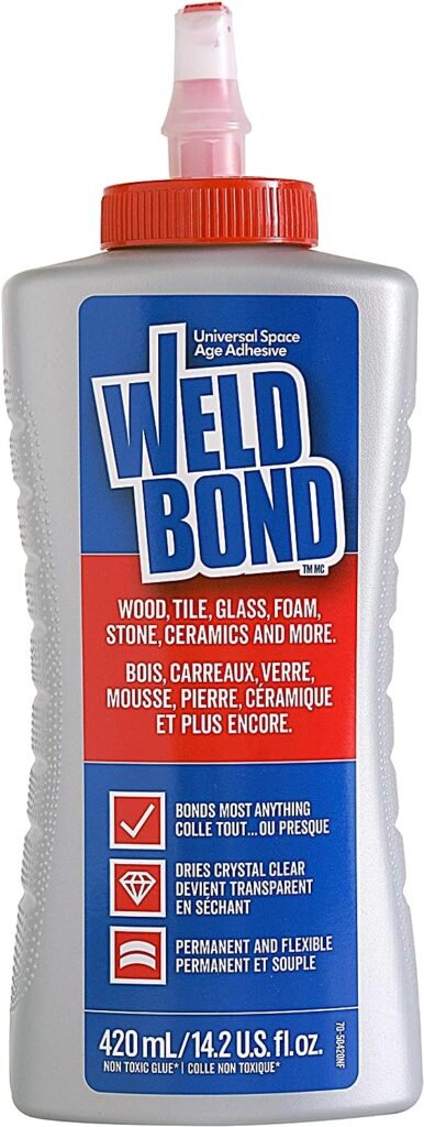 Weldbond Multi-Surface Adhesive Glue, Bonds Most Anything. Use as Wood Glue or on Fabric Glass Mosaic Carpet Ceramic Tile Metal Stone  More. Non-Toxic, ​Dries Crystal Clear 14.2oz /420ml